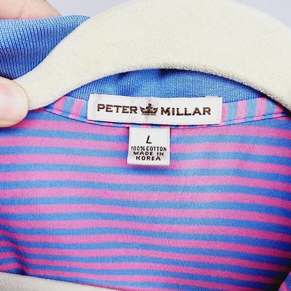 Peter Millar Blue & Pink Striped Short Sleeve Men's Polo Shirt Size Large - Picture 3 of 9